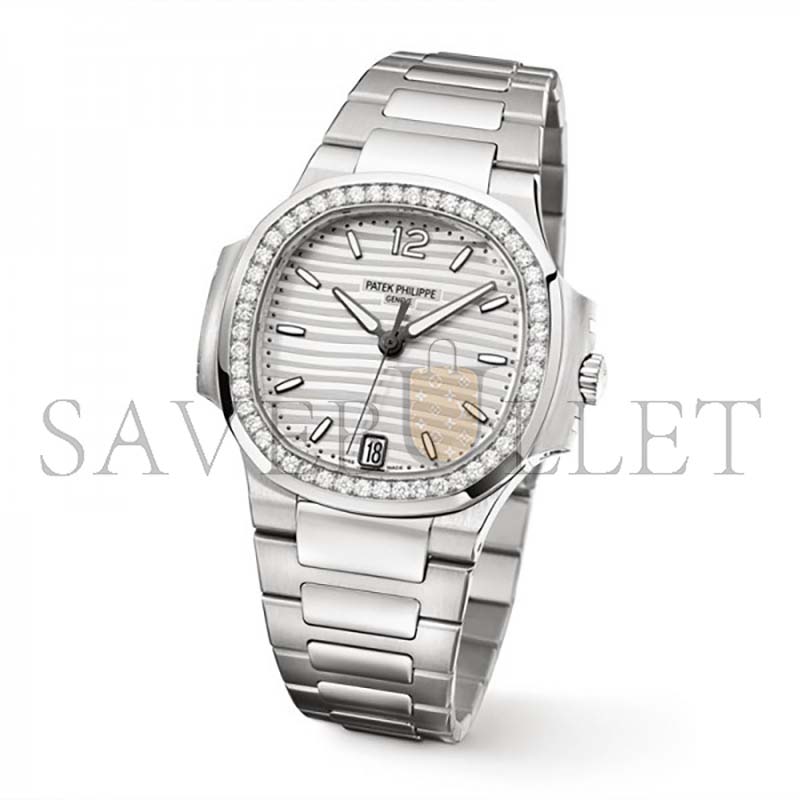 PATEK PHILIPPE NAUTILUS SILVER DIAL DIAMOND STEEL LADIES WATCH 7018 32MM 